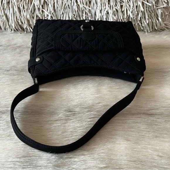 VERA BRADLEY Black Quilted Microfiber Satchel Shoulder Bag East West Zipper Y2K - Picture 9 of 13